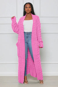 Long Pink Cable Knit Cardigan